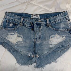 One Teaspoon Blue Distressed Jean Shorts